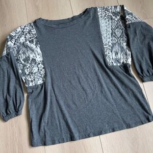 Pure Jill Elements‎ Embroidered Mixed-Media Top Gray Blouse Size S